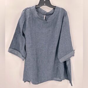 KIYO USA Blue Tunic Top Shirt + Relaxed Pants Large Top XL bottoms Art to Wear